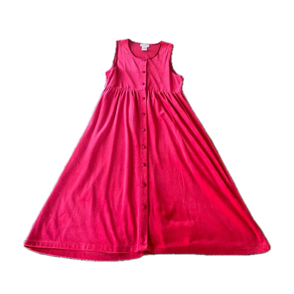 Vintage 90s Red Velour Button Front Maxi Dress Sz M Teachercore Fall Funky